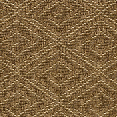 Outdoor broadloom carpet swatch in a geometric diamond print in bronze.