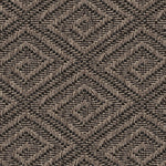Outdoor broadloom carpet swatch in a geometric diamond print in gray and charcoal.