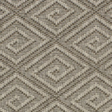 Outdoor broadloom carpet swatch in a geometric diamond print in pewter.