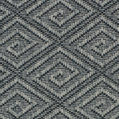 Outdoor broadloom carpet swatch in a geometric diamond print in charcoal.