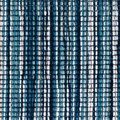Wool broadloom carpet swatch in a multicolor stripe in shades of charcoal, blue and white.