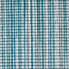 Wool broadloom carpet swatch in a multicolor stripe in shades of white, blue-green and turquoise.