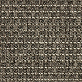 Outdoor broadloom carpet swatch in a textured stripe in dark brown and cream.