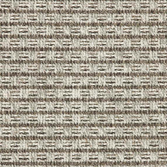 Outdoor broadloom carpet swatch in a textured stripe in shades of gray.