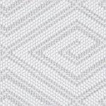 Wool broadloom carpet swatch in a geometric diamond weave in white with taupe accents.