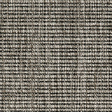 Outdoor broadloom carpet swatch in a textured stripe weave in tan and charcoal.