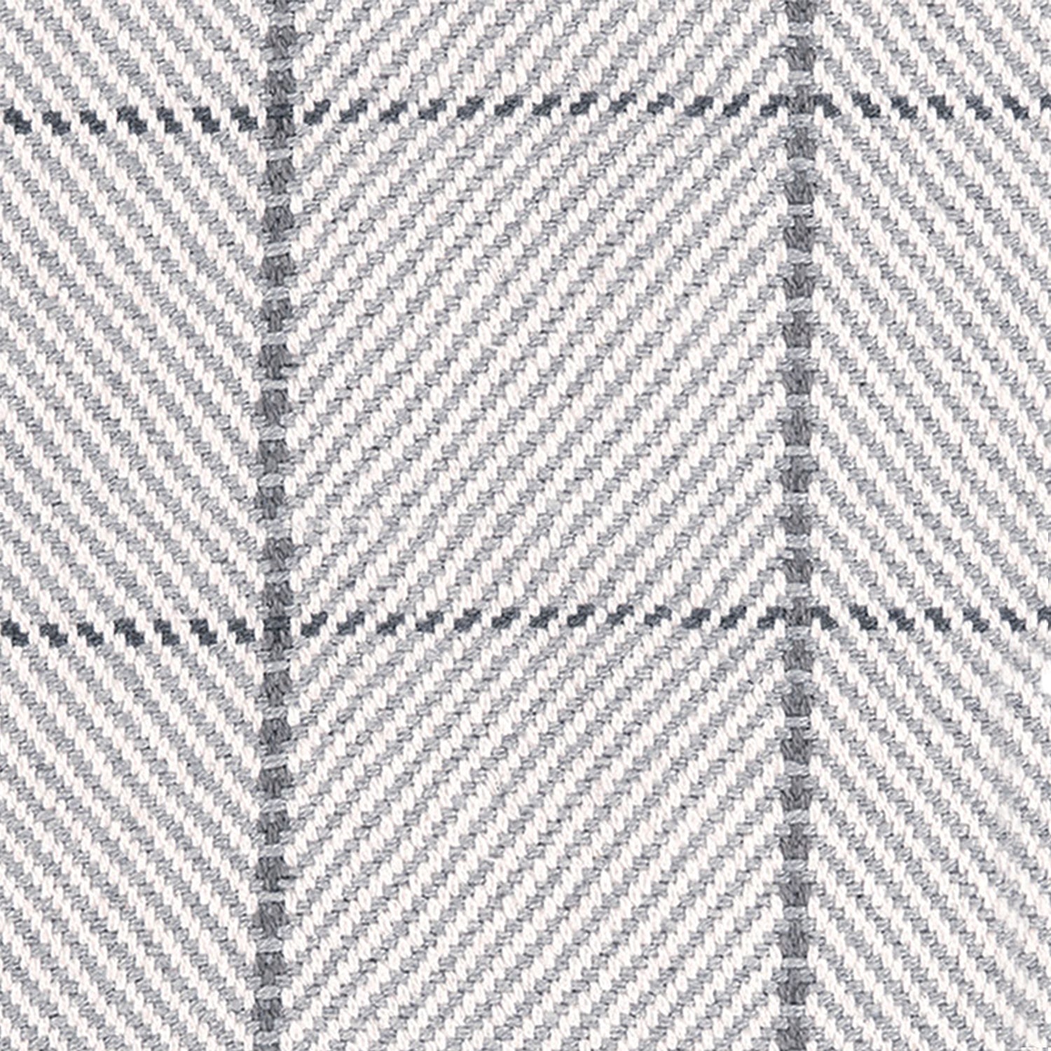 Outdoor broadloom carpet swatch in a plaid weave in shades of white, charcoal and gray.