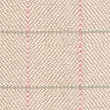 Outdoor broadloom carpet swatch in a plaid weave in shades of white, tan, pink and sage.