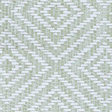 Wool broadloom carpet swatch in a woven geometric diamond print in sage and cream.