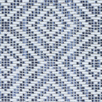 Wool broadloom carpet swatch in a woven geometric diamond print in navy and cream.