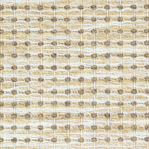 Wool broadloom carpet swatch in a dotted grid pattern in tan, cream and brown.