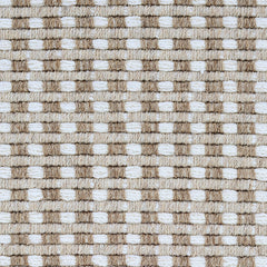 Wool broadloom carpet swatch in a chunky ribbed check weave in white, cream and tan. 