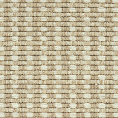 Wool broadloom carpet swatch in a chunky ribbed check weave in cream and tan.