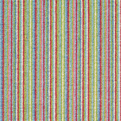 Wool broadloom carpet swatch in a thin stripe pattern in shades of bright green, blue, pink and red.