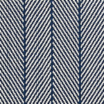 Outdoor broadloom carpet swatch in a striped herringbone weave in navy and white.