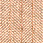 Outdoor broadloom carpet swatch in a striped herringbone weave in orange and white.