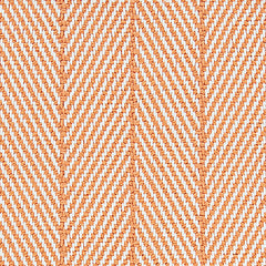 Outdoor broadloom carpet swatch in a striped herringbone weave in orange and white.