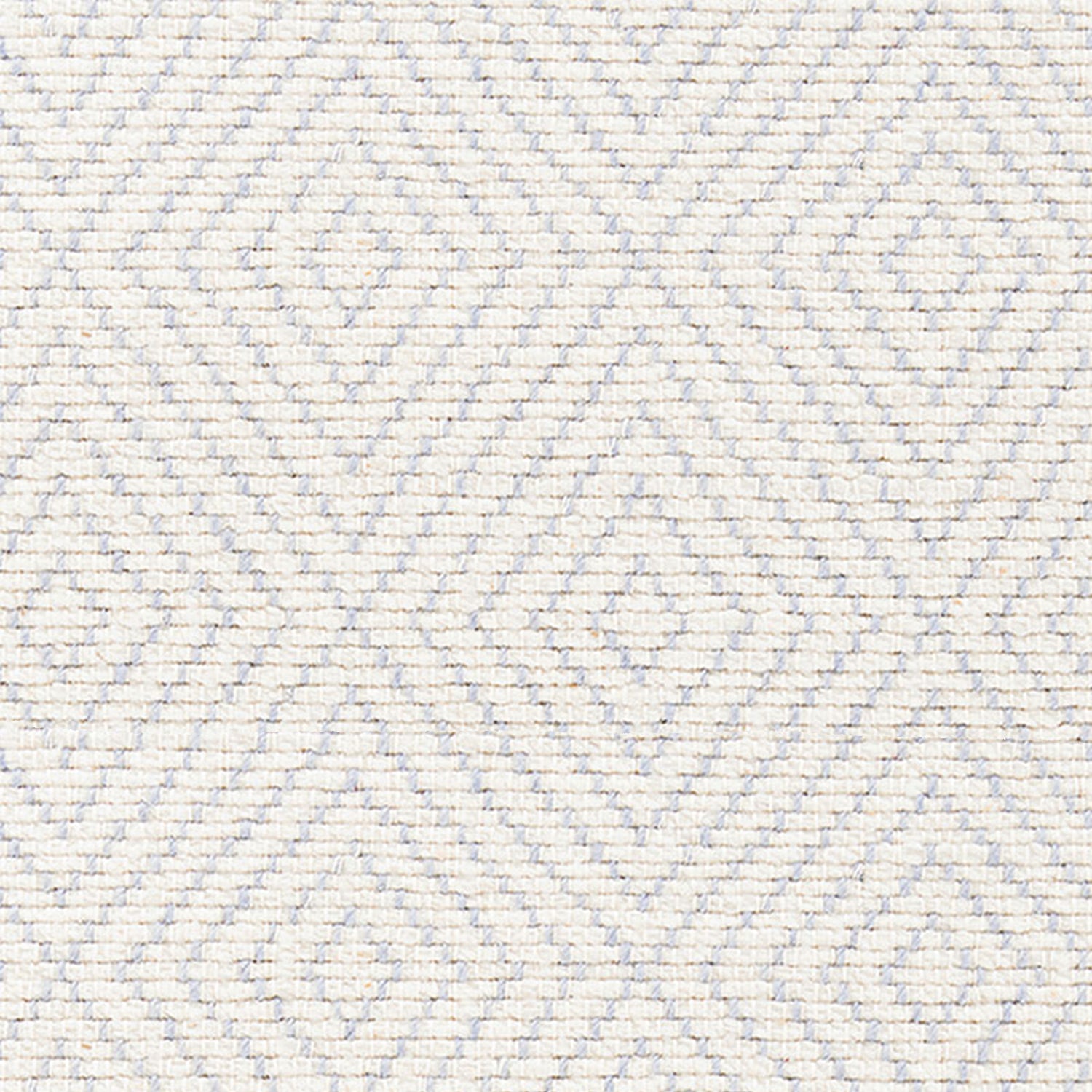 Wool broadloom carpet swatch in a graduated diamond print in light blue on a cream field.