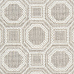 Wool broadloom carpet swatch in a repeating geometric grid weave in white and cream.