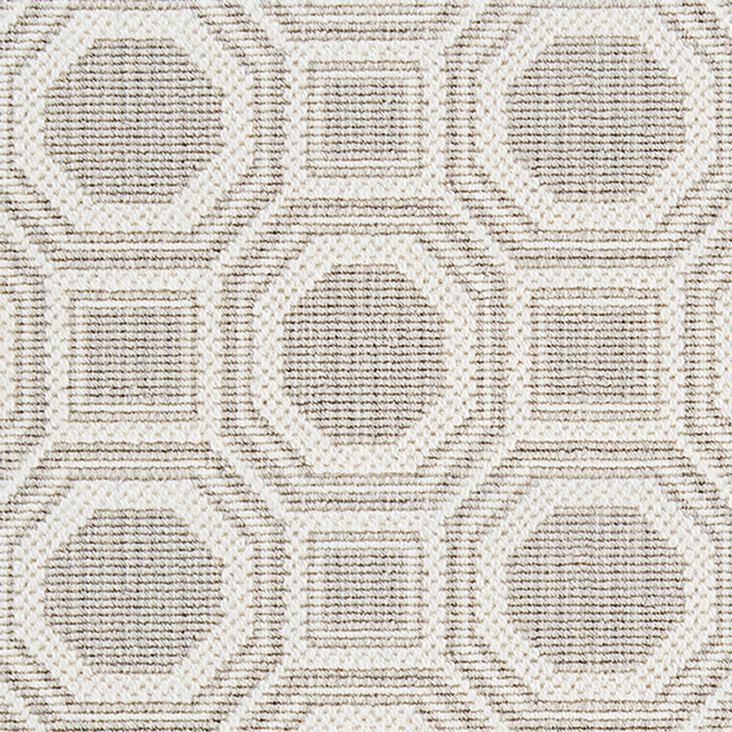 Wool broadloom carpet swatch in a repeating geometric grid weave in white and cream.