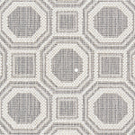 Wool broadloom carpet swatch in a repeating geometric grid weave in white and gray.