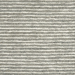 Wool broadloom carpet swatch in a striped steel and cream weave pattern.