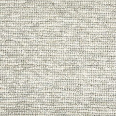 Wool broadloom carpet swatch in a striped light gray and cream weave pattern.