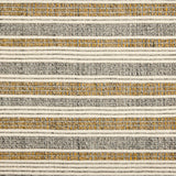 Wool broadloom carpet swatch in a ribbed stripe weave in gray, cream and tan.