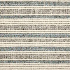 Wool broadloom carpet swatch in a ribbed stripe weave in gray, blue and cream.