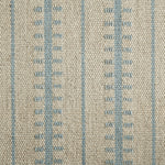 Wool broadloom carpet swatch in a ticked stripe weave in light blue and cream.
