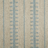 Wool broadloom carpet swatch in a ticked stripe weave in light blue and cream.