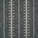 Wool broadloom carpet swatch in a ticked stripe weave in dark navy and cream.
