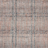 Wool-blend broadloom carpet swatch in a plaid tweed weave in pink and silver.