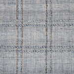 Wool-blend broadloom carpet swatch in a plaid tweed weave in gray-blue and silver.