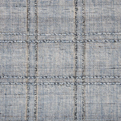 Wool-blend broadloom carpet swatch in a plaid tweed weave in gray-blue and silver.