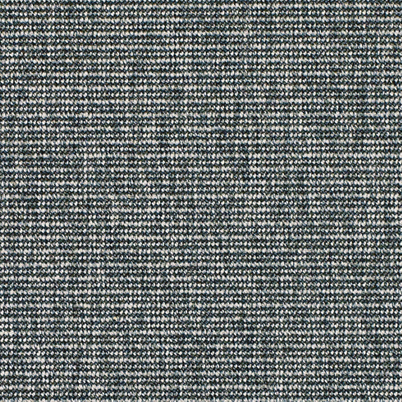 Outdoor broadloom carpet swatch in a striped weave in mottled navy and gray.