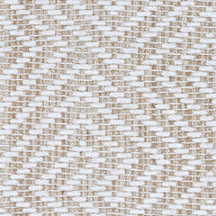 Wool broadloom carpet swatch in a dimensional geometric weave in tan and white.