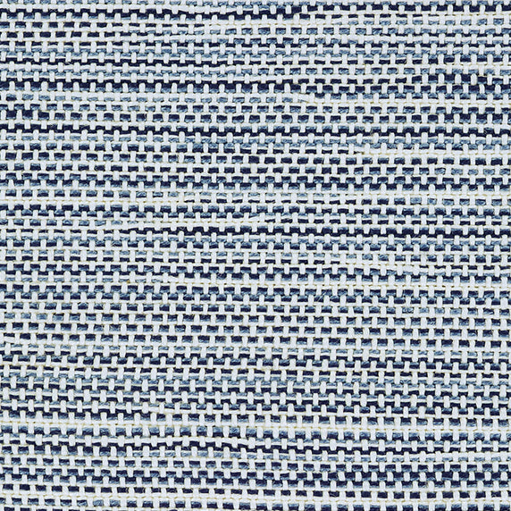 Outdoor broadloom carpet swatch in a multicolor weave in shades of navy, blue and white.