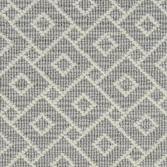 Wool broadloom carpet swatch in an interlocking geometric print in cream and gray.