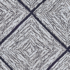 Wool broadloom carpet swatch in a diamond lattice print in ivory on a charcoal field.