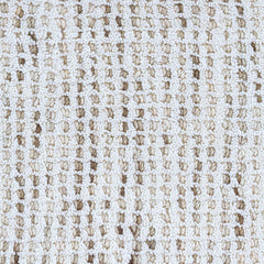 Wool broadloom carpet swatch in a high-pile loop weave in cream and shades of brown.