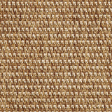 Outdoor broadloom carpet swatch in a textured linear weave in shades of cream and tan.