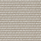 Outdoor broadloom carpet swatch in a textured linear weave in shades of white, cream and brown.