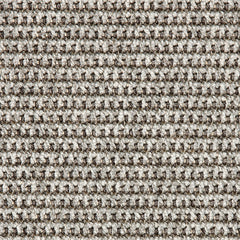 Outdoor broadloom carpet swatch in a textured linear weave in shades of gray and brown.