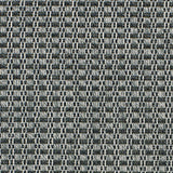 Outdoor broadloom carpet swatch in a dimensional grid weave in charcoal and blue-gray.