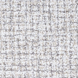 Wool broadloom carpet swatch in a high-pile weave in mottled white, cream and gray.