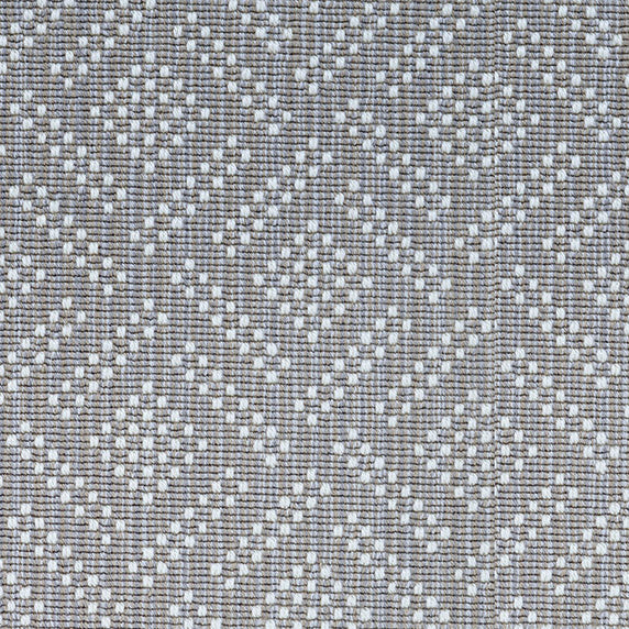 Wool broadloom carpet swatch in a chunky diamond-print weave in white on a gray field.