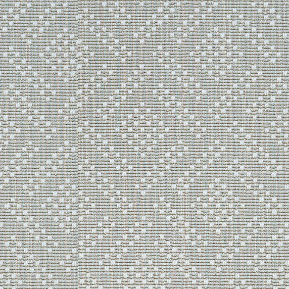 Wool broadloom carpet swatch in a chunky diamond-print weave in light green and cream.
