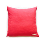 Back view of a square throw pillow in solid pink.