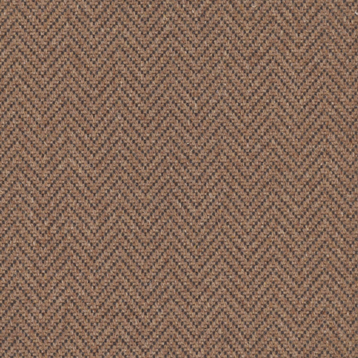 Wool broadloom carpet swatch in a herringbone weave in brown and charcoal.